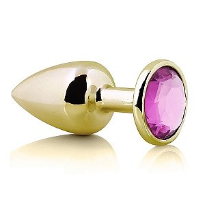 PLUG ANAL P REDONDO DOURADO PEDRA ROSA - 7052