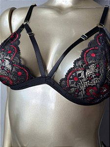 IVETE BRALETE RENDA - PRETO C/ VERMELHO