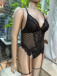 CORSELER CONJUNTO COM CINTA LIGA - PRETO TAM M