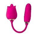 FLOWERY PLUS Vibrador de Ponto G e Clitóris com Língua / Vai e vem Formato de Rosa cor Pink - 7868