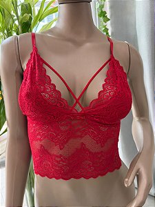 EVA TOP EM RENDA VERMELHO BORDÔ - TAM P