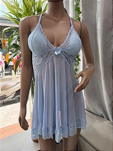 SENSUALITY CAMISOLA COM BOJO E TULE - AZUL TAM-M