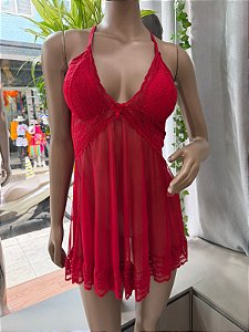 SENSUALITY CAMISOLA COM BOJO E TULE - VERMELHO BORDÔ TAM-GG