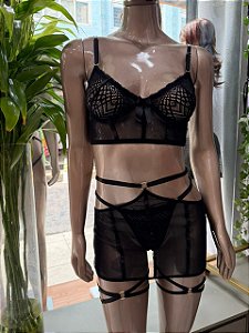 DIANA CONJUNTO EM TULE COM ARO E SAIA - PRETO