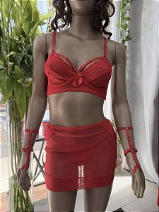 VICTORY CONJUNTO COM ARO E SAIA - VERMELHO
