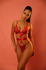 SEXY NIGHT BODY RENDA COM ARGOLAS - VERMELHO BORDÔ