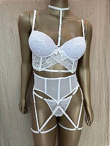 ADELIA CONJUNTO COM CINTA LIGA E BOJO - BRANCO TAM G