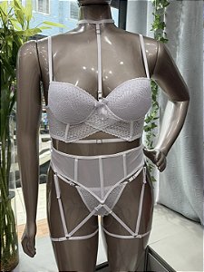 ADELIA CONJUNTO COM CINTA LIGA E BOJO - BRANCO TAM G