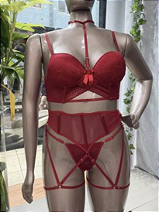 ADELIA CONJUNTO COM CINTA LIGA E BOJO - VERMELHO BORDÔ TAM G