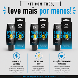 KIT COM TRES GEL POWER SHOCK 220V DE TESÃO 15g ( cada sai por R$ 10,95 no pix )