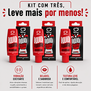 KIT COM TRES LIQUIDI Vibrador Gel Líquido Beijável Morango 15g ( cada sai por R$ 12,44 no pix )