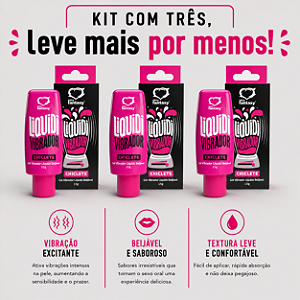 KIT COM TRES LIQUIDI Vibrador Gel Líquido Beijável Chiclete 15g ( cada sai por R$ 12,44 no pix )