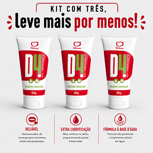 KIT COM TRES D4 GEL MORANGO LUBRIFICANTE ÍNTIMO 60g ( cada sai por R$ 13,93 no pix )