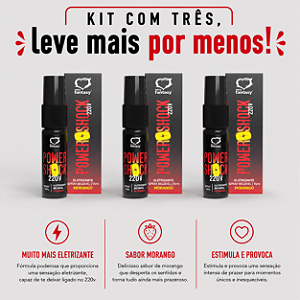 KIT COM TRES POWER SHOCK SPRAY VIBRANTE BEIJÁVEL MORANGO 15ml ( cada sai por R$ 14,93 no pix )