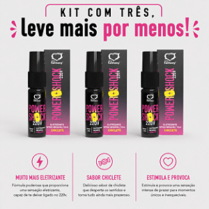 KIT COM TRES POWER SHOCK SPRAY VIBRANTE BEIJÁVEL CHICLETE 15ml ( cada sai por R$ 14,93 no pix )