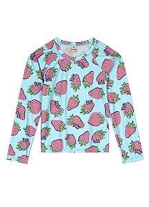 Blusa Infantil Menina Morangos Em Malha UV50+