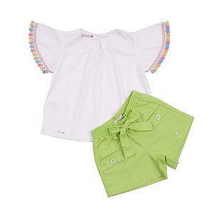 Conjunto Infantil Bata Maria Manga Colors e Shorts Verde