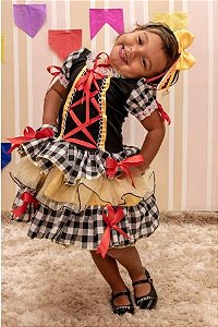 Vestido Infantil Festa Junina Quadriculado Preto