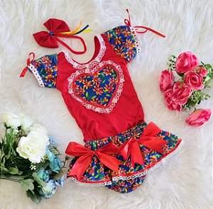 Body Bebê Festa Junina Jardim Vermelho