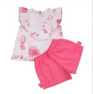 Conjunto Infantil Bata Valentina e Shorts Laço Rosa