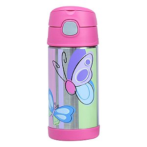 Garrafa Térmica Infantil Funtainer F401 Borboleta Rosa Thermos - 355ml