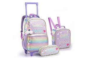 Kit Mochila + Lancheira Térmica + Estojo Feminino Infantil - Lilás