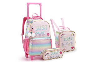 Kit Mochila + Lancheira Térmica + Estojo Feminino Infantil - Rosa