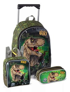 Kit Mochila Dinossaurro + Lancheira Térmica + Estojo Infantil
