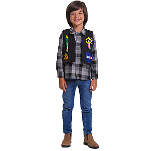 Colete Infantil Masculino com Detalhes Cor Preto - Festa Junina