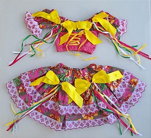 Conjunto Infantil Festa Junina Floral Rosa
