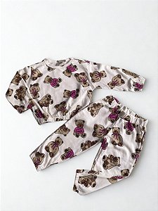 Conjunto de Moletom Infantil Love Bear Branco