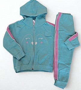 Conjunto de Moletom Infantil Azul com Detalhes Rosa
