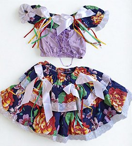 Conjunto Infantil Festa Junina Floral Lilás