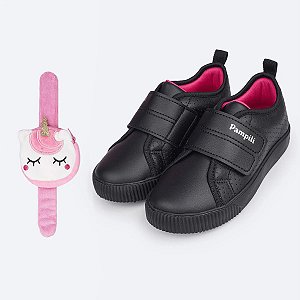Tênis Escolar Infantil Pampili Luna Preto e Pink