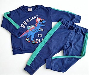 Conjunto de Moletom Infantil Dinossauro Azul