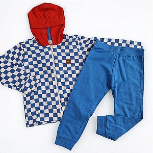 Conjunto de Moletom Infantil Xadrez Racing Azul