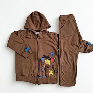 Conjunto de Moletom Infantil Dino Marrom