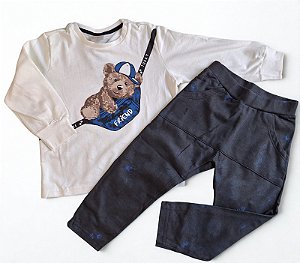 Conjunto de Moletom Infantil Ursinho Branco