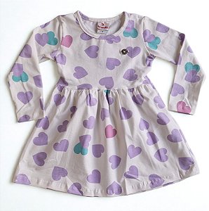 Vestido Infantil Corações Branco com Manga Longa - Brandili