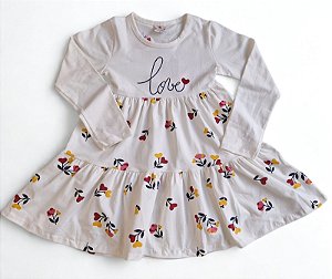 Vestido Infantil Floral Branco com Manga Longa - Brandili