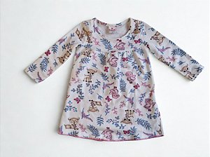 Vestido Infantil Animais Branco com Manga Longa - Brandili