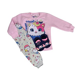 Pijama Infantil Menina Cat Cake Rosa - Brandili