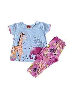Conjunto Infantil Feminino Safari Blusa + Legging Cinza - Kyly