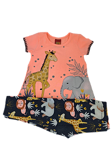 Conjunto Infantil Feminino Safari Blusa + Legging Salmão - Kyly