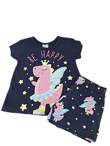 Pijama Infantil Menina Be Happy Azul - Kyly