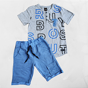 Conjunto Menino Camisa e Bermuda Cinza e Azul