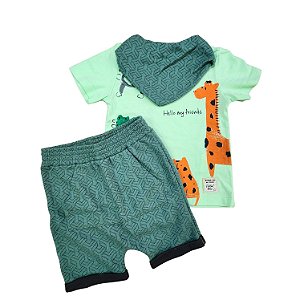 Conjunto  Menino com Babador - Verde