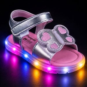Sandália de Led Infantil Pampili Lulli Borboleta Prata