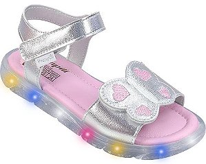 Sandália de Led Infantil Pampili Lulli Borboleta Prata