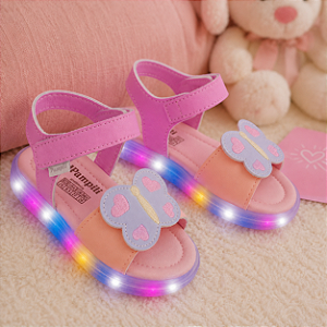 Sandália de Led Infantil Pampili Lulli Borboleta Colorida